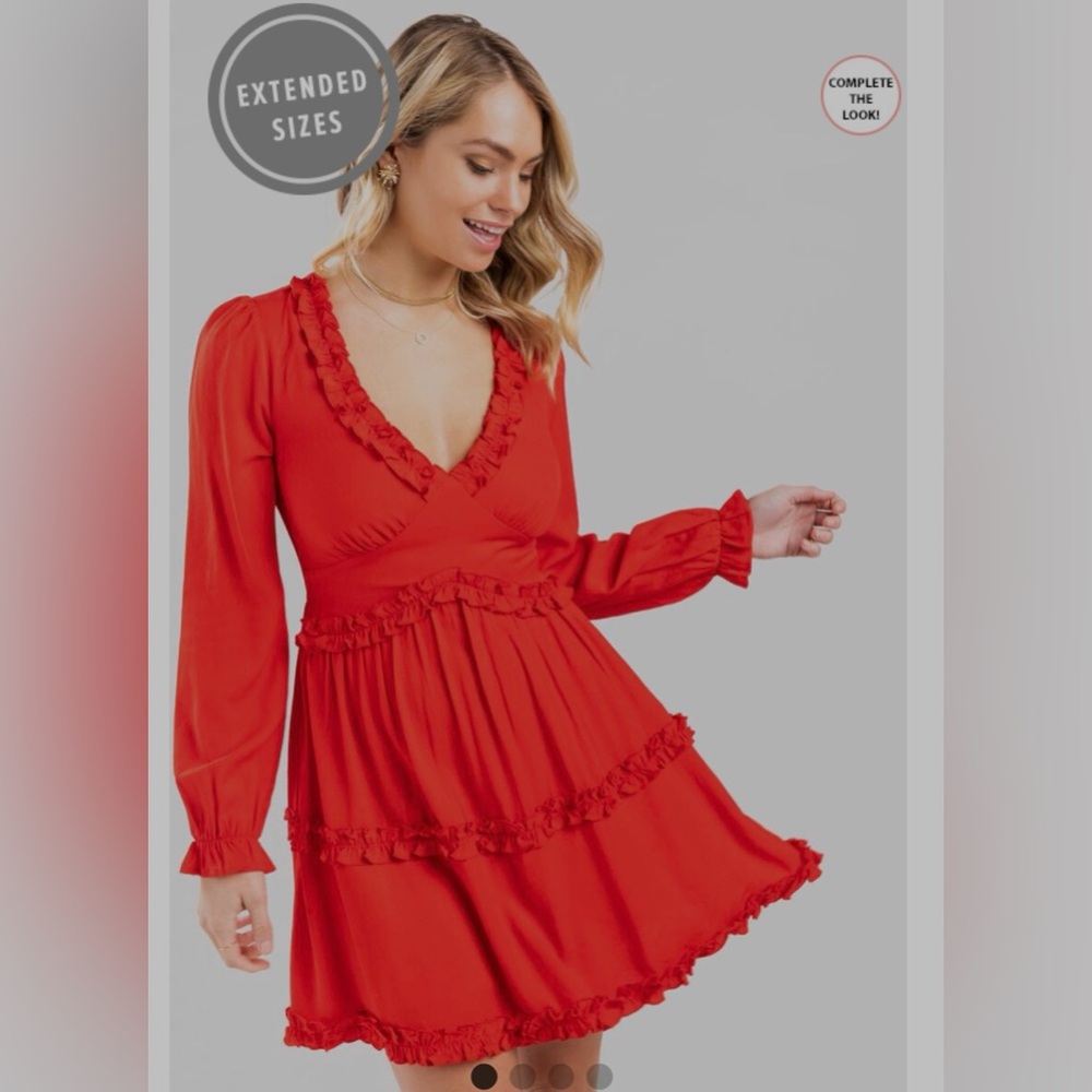 Francesca’s red V-neck long sleeve dress